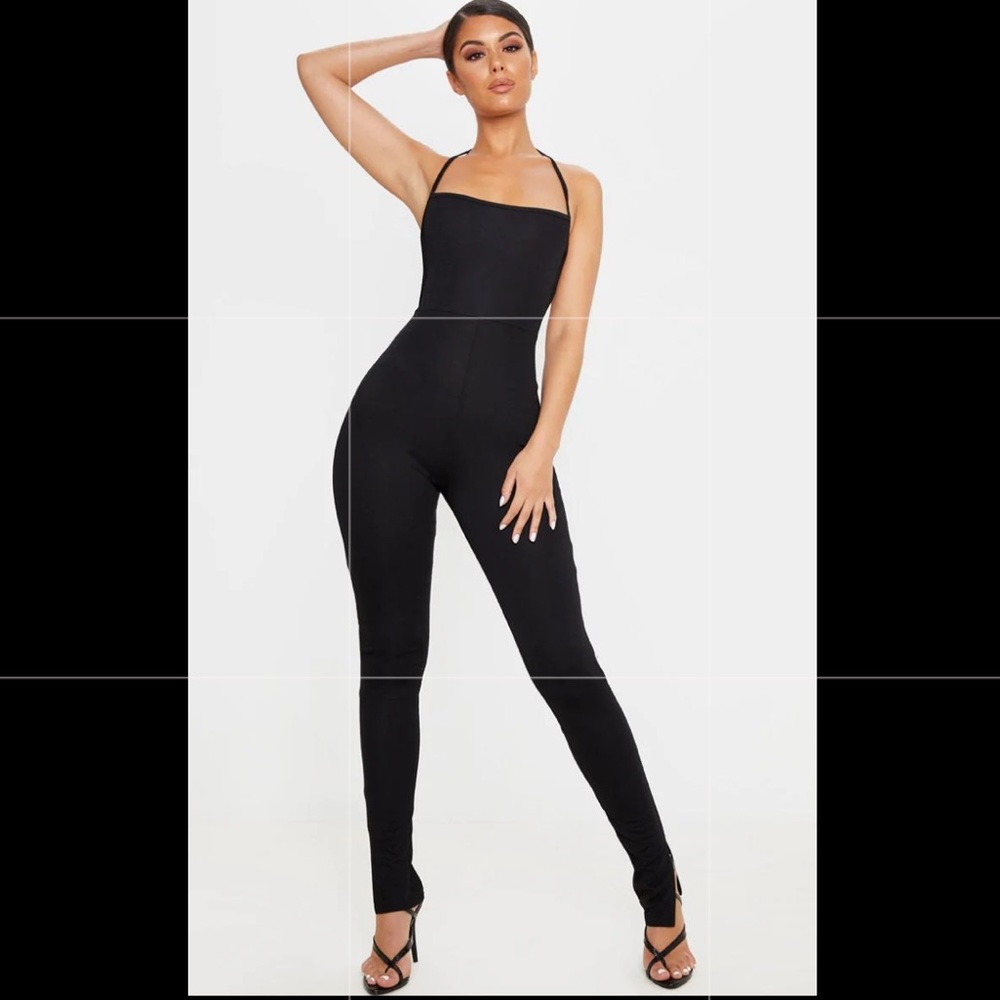 Black Strappy Back Split Hem Jumpsuit